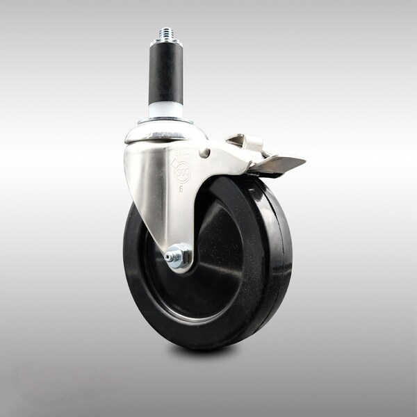 5 Inch 316SS Soft Rubber Swivel 1-1/4 Inch Expanding Stem Caster Lock Brake SCC